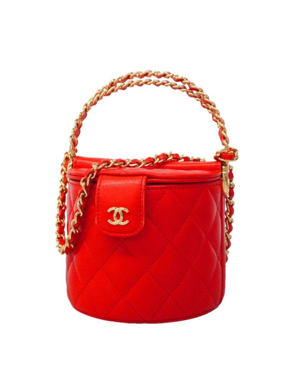 Chanel Vanity Bag Quilted Lambskin Red Gold